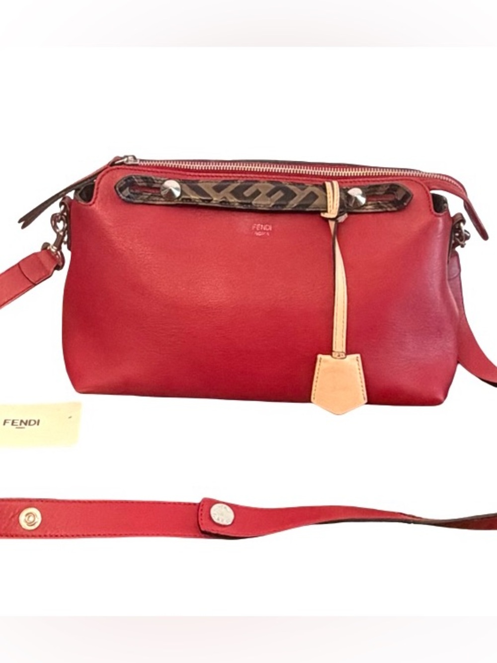 Fendi 8BL124 By the Way Medium Leather Red 2way Crossbody Handbag Made in Italy